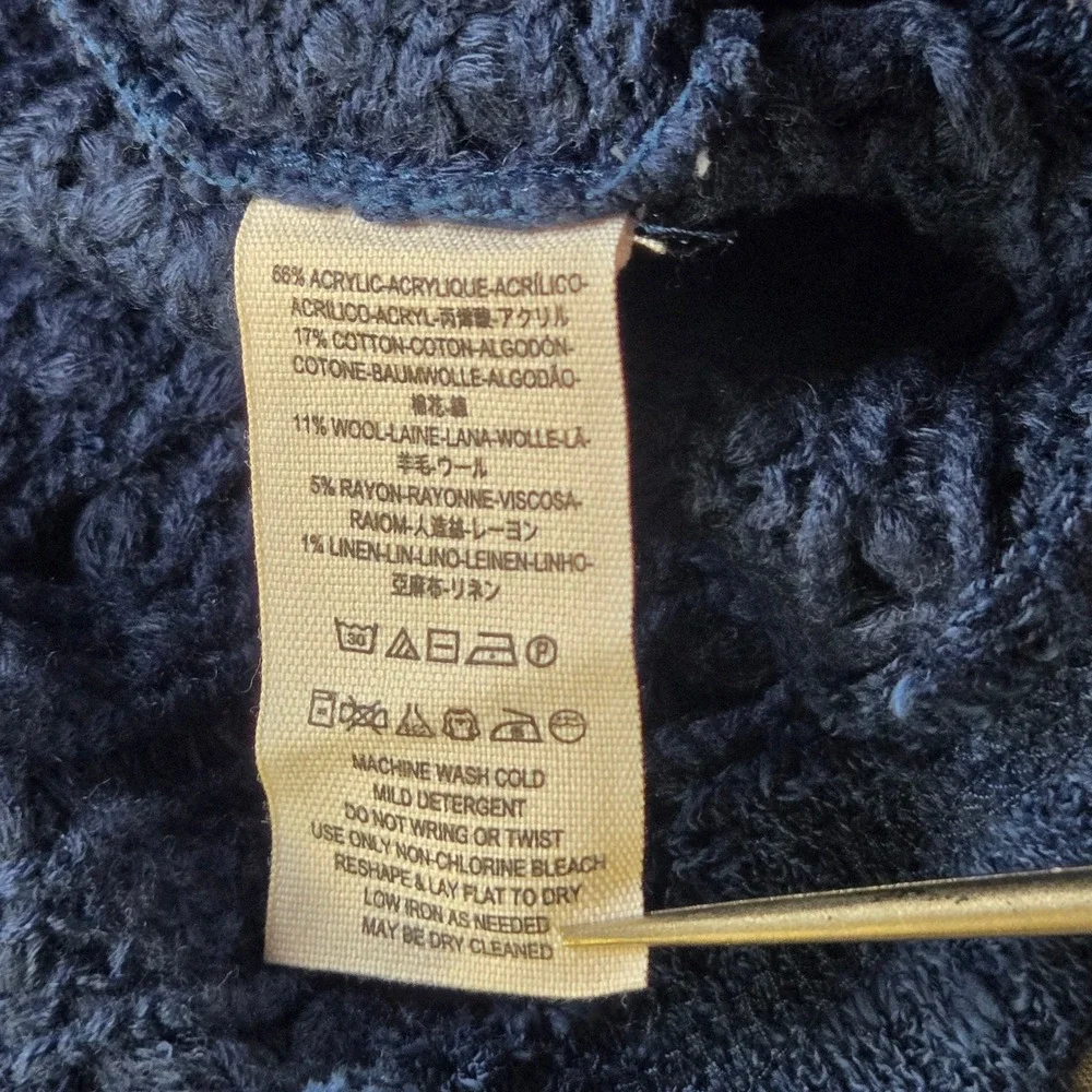 Free People‎ Navy Blue Lace Knit Sweater Crochet Boho Festival Long Sleeve